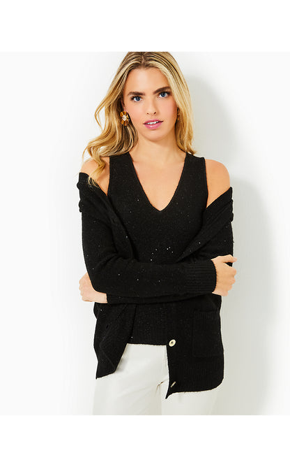 AVERLIE SEQUIN CARDIGAN, BLACK METALLIC