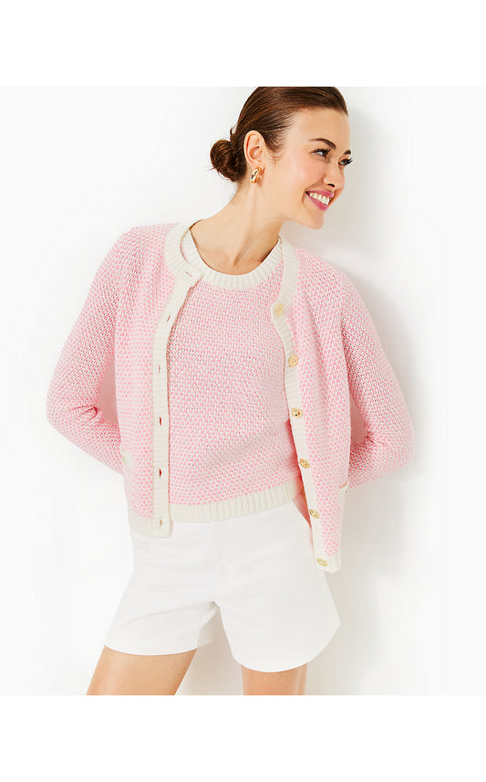 CAVAN SWEATER SET, HEATHERED CONCH SHELL PINK COASTAL CHECK