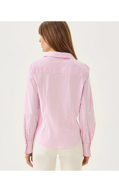 THE TIE LILLY SHIRT, CONCH SHELL PINK SHADOW SHIRTING STRIPE
