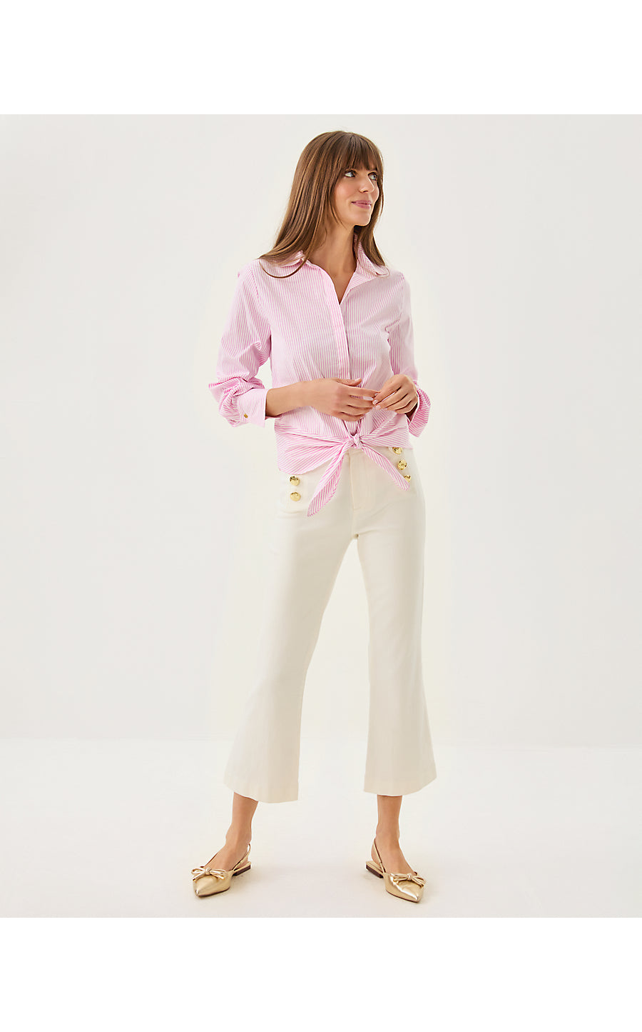 THE TIE LILLY SHIRT, CONCH SHELL PINK SHADOW SHIRTING STRIPE