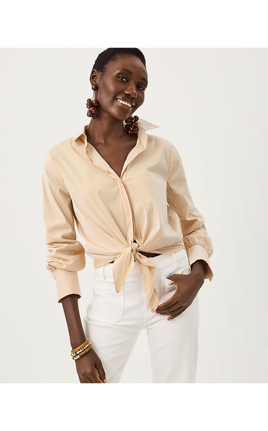 THE TIE LILLY SHIRT, ICED LATTE MIRROR SHIRTING STRIPE
