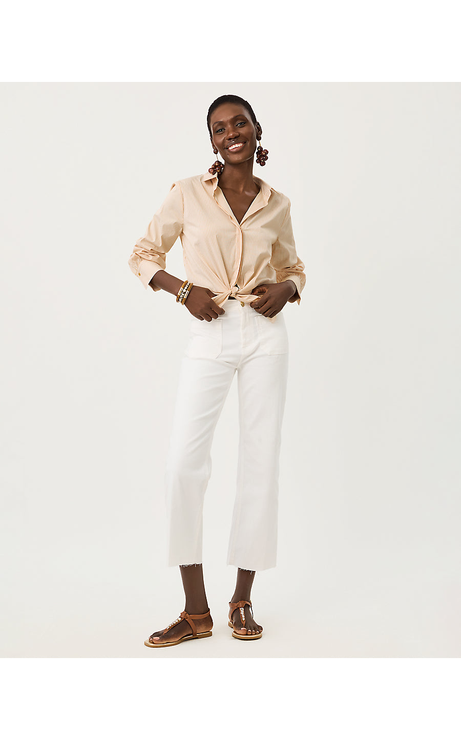 THE TIE LILLY SHIRT, ICED LATTE MIRROR SHIRTING STRIPE
