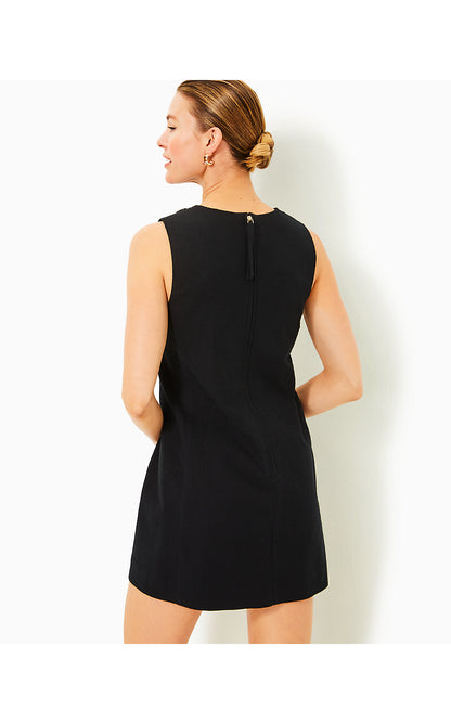 EDITA EMBELLISHED STRETCH SHIFT DRESS, NOIR