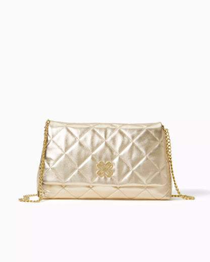 MATEA QUILTED LEATHER CLUTCH, GOLD METALLIC