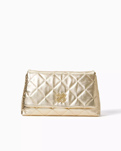 MATEA QUILTED LEATHER CLUTCH, GOLD METALLIC