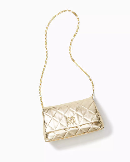 MATEA QUILTED LEATHER CLUTCH, GOLD METALLIC