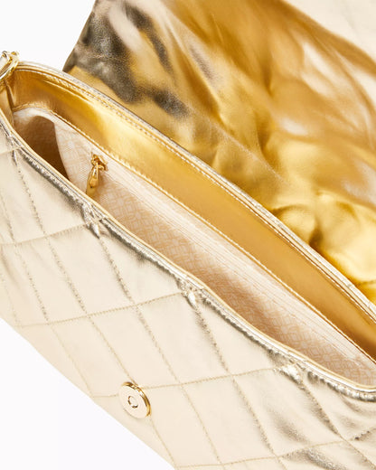 MATEA QUILTED LEATHER CLUTCH, GOLD METALLIC