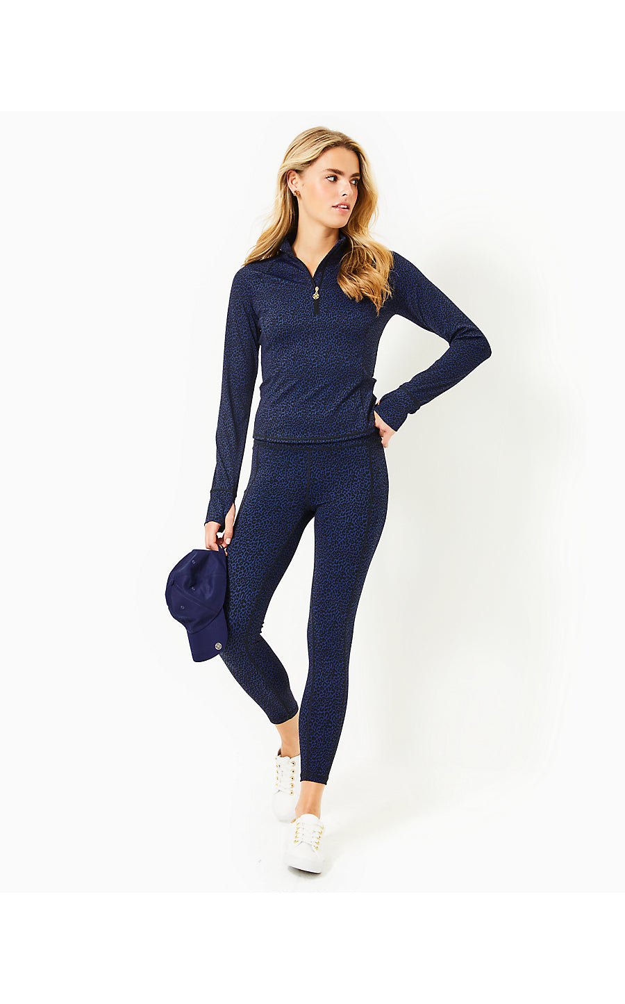 WEEKENDER HIGH RISE LEGGING, LOW TIDE NAVY TWISTED UP ACTIVE JACQUARD