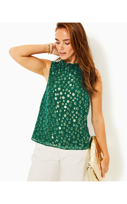 RAYALYNNE SILK TOP, VILLA GREEN SILK BUBBLY CLIP