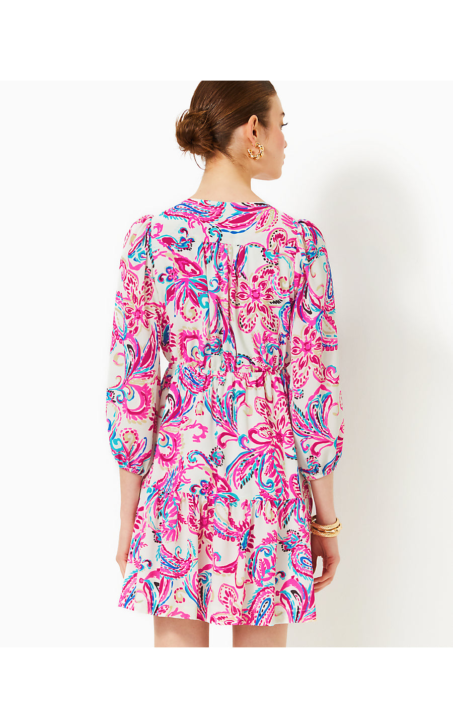 DEACON 3/4 SLEEVE V-NECK DRESS, COCONUT FLITTING ABOUT