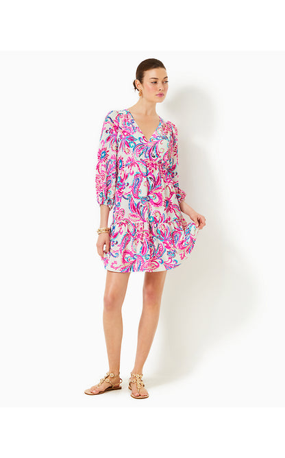 DEACON 3/4 SLEEVE V-NECK DRESS, COCONUT FLITTING ABOUT