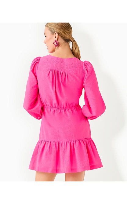 DEACON 3/4 SLEEVE V-NECK DRESS, PASSION FRUIT PINK