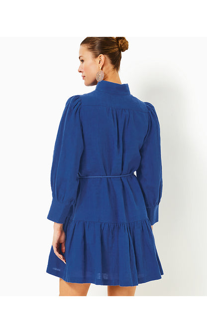 DRENA LINEN DRESS, MARTINIQUE BLUE X BLUE MED