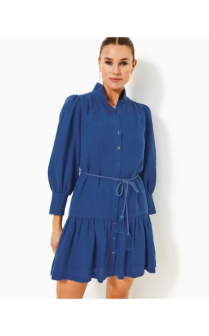 DRENA LINEN DRESS, MARTINIQUE BLUE X BLUE MED