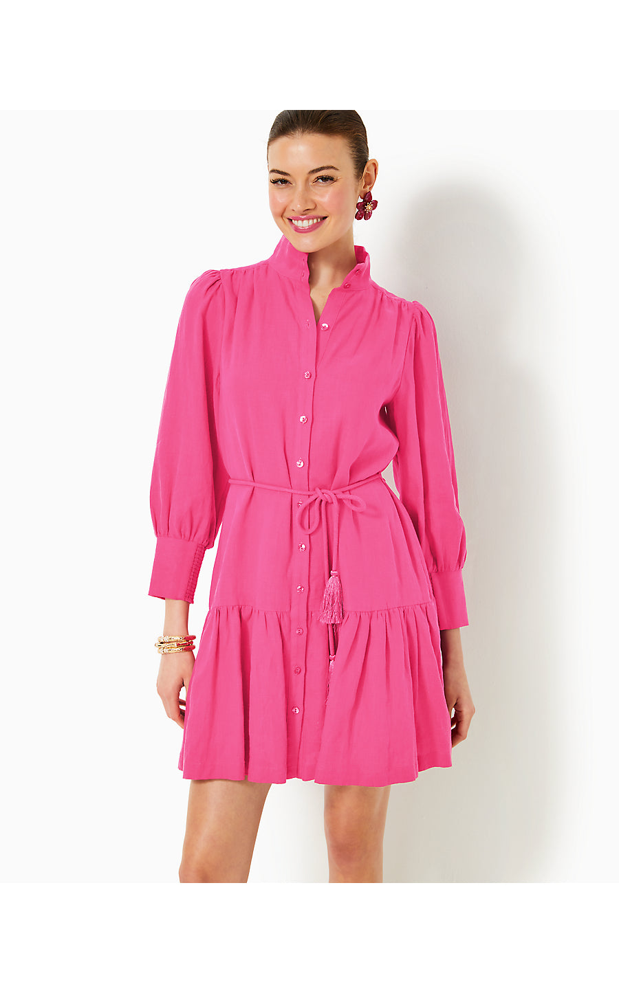 DRENA LINEN DRESS, PASSION FRUIT PINK