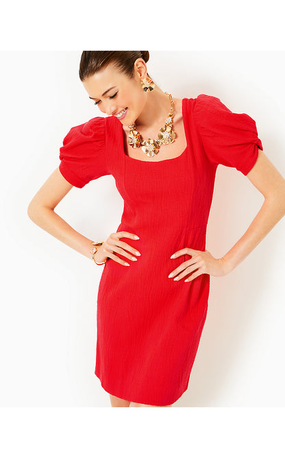 ELISHA SHIFT, ROCOCO RED WAVY KNIT JACQUARD