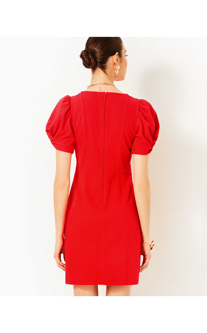 ELISHA SHIFT, ROCOCO RED WAVY KNIT JACQUARD
