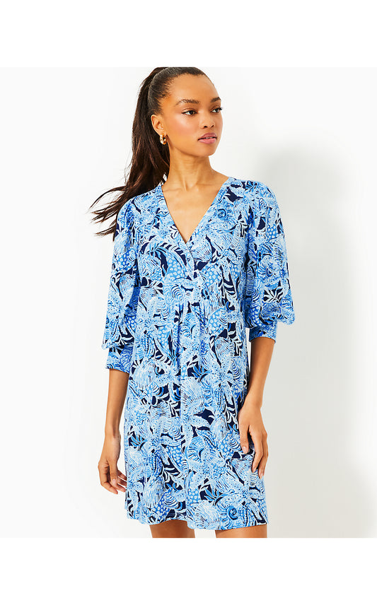 CASS DRESS, BONAIRE BLUE COASTAL CONSTELLATION