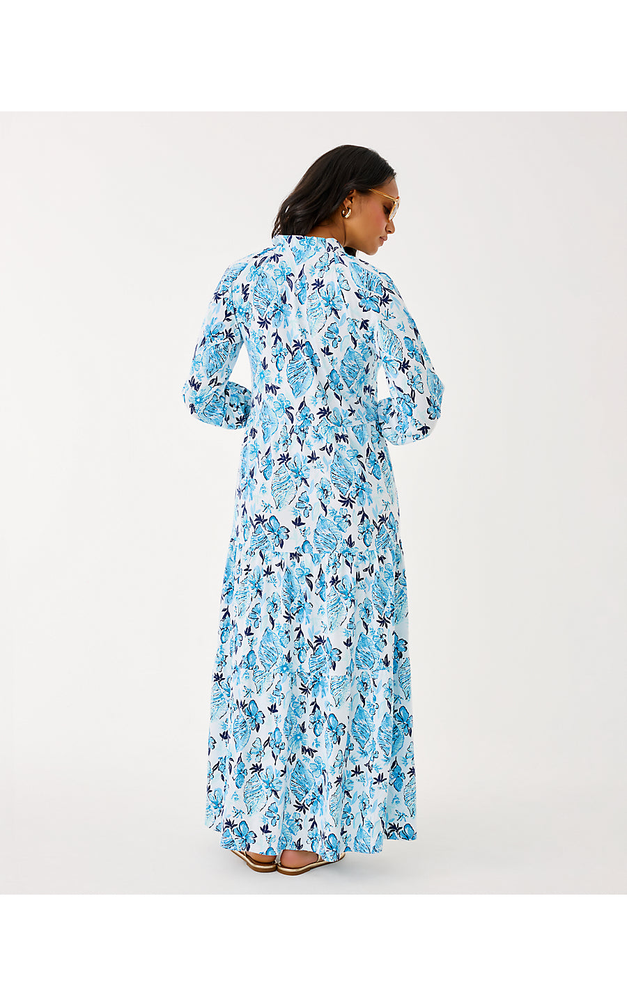 MALONE 3/4 SLEEVE MAXI DRESS, RESORT WHITE SEASHELL SPLENDOR