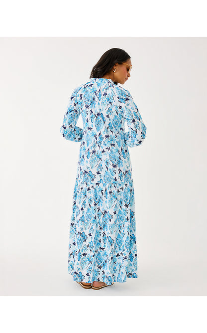 MALONE 3/4 SLEEVE MAXI DRESS, RESORT WHITE SEASHELL SPLENDOR