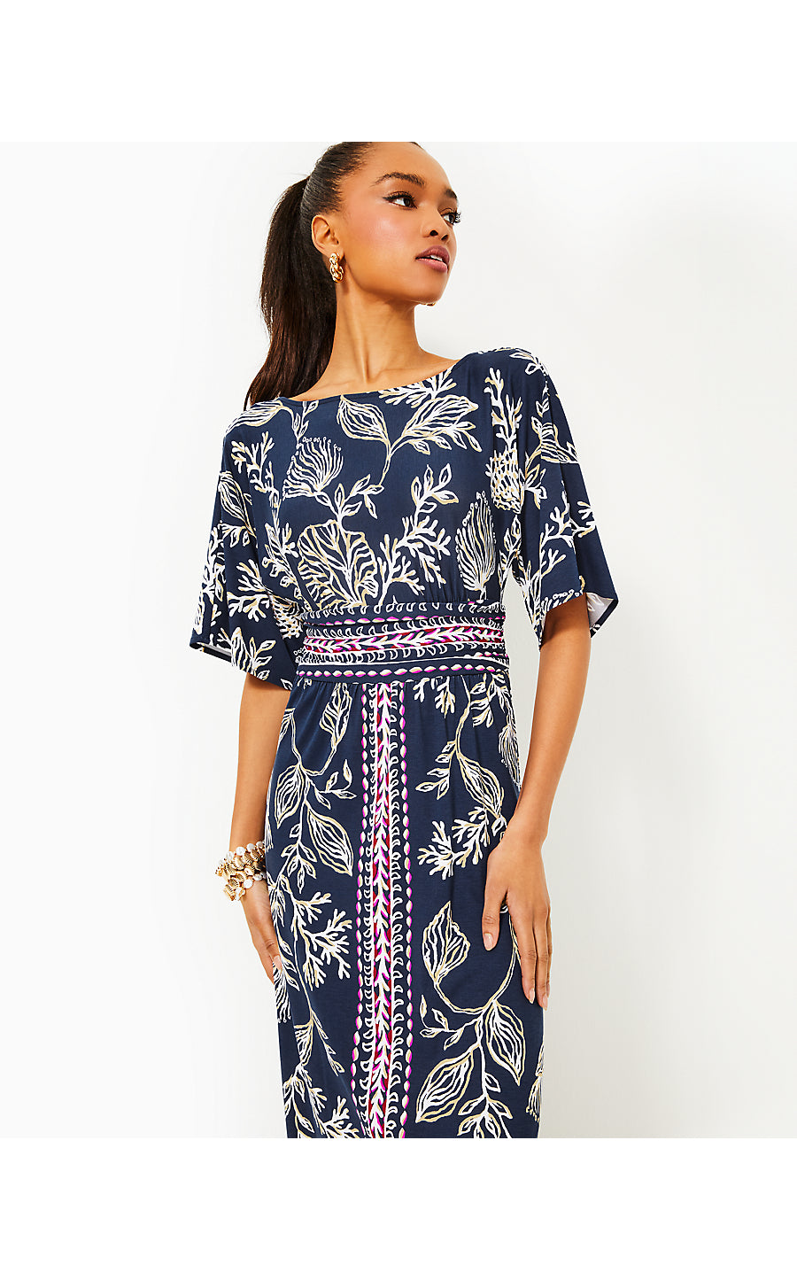 PARIGI BOAT NECK MAXI DRESS, LOW TIDE NAVY COASTAL LOCALE ENGINEERED KNIT DRESS