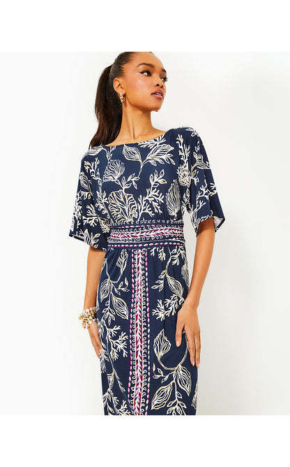 PARIGI BOAT NECK MAXI DRESS, LOW TIDE NAVY COASTAL LOCALE ENGINEERED KNIT DRESS