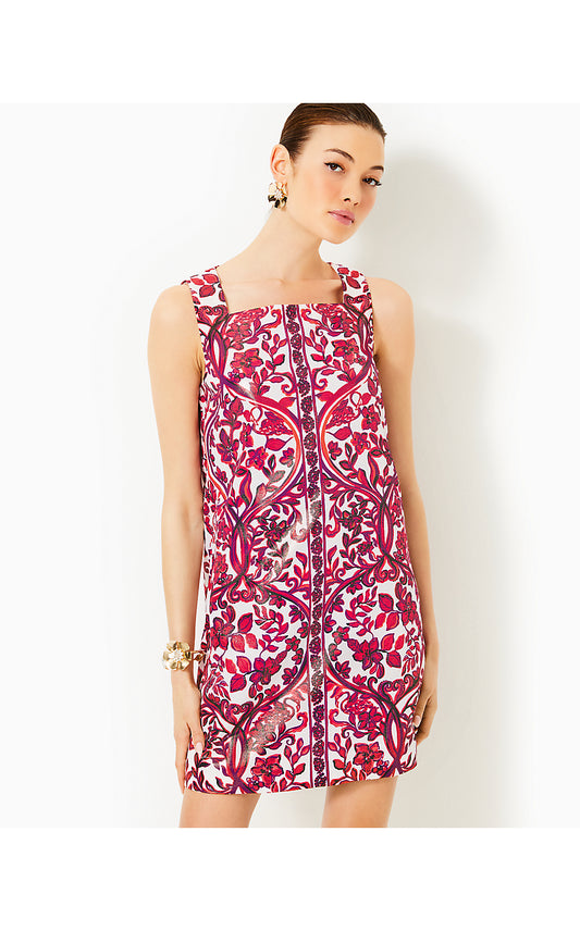 ELLA SHIFT, COCONUT SLICE OF PARADISE ENGINEERED WOVEN DRESS