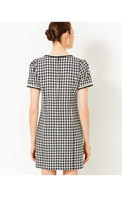 DORIANE BOUCLE SHIFT, NOIR HOUNDSTOOTH SEQUIN BOUCLE
