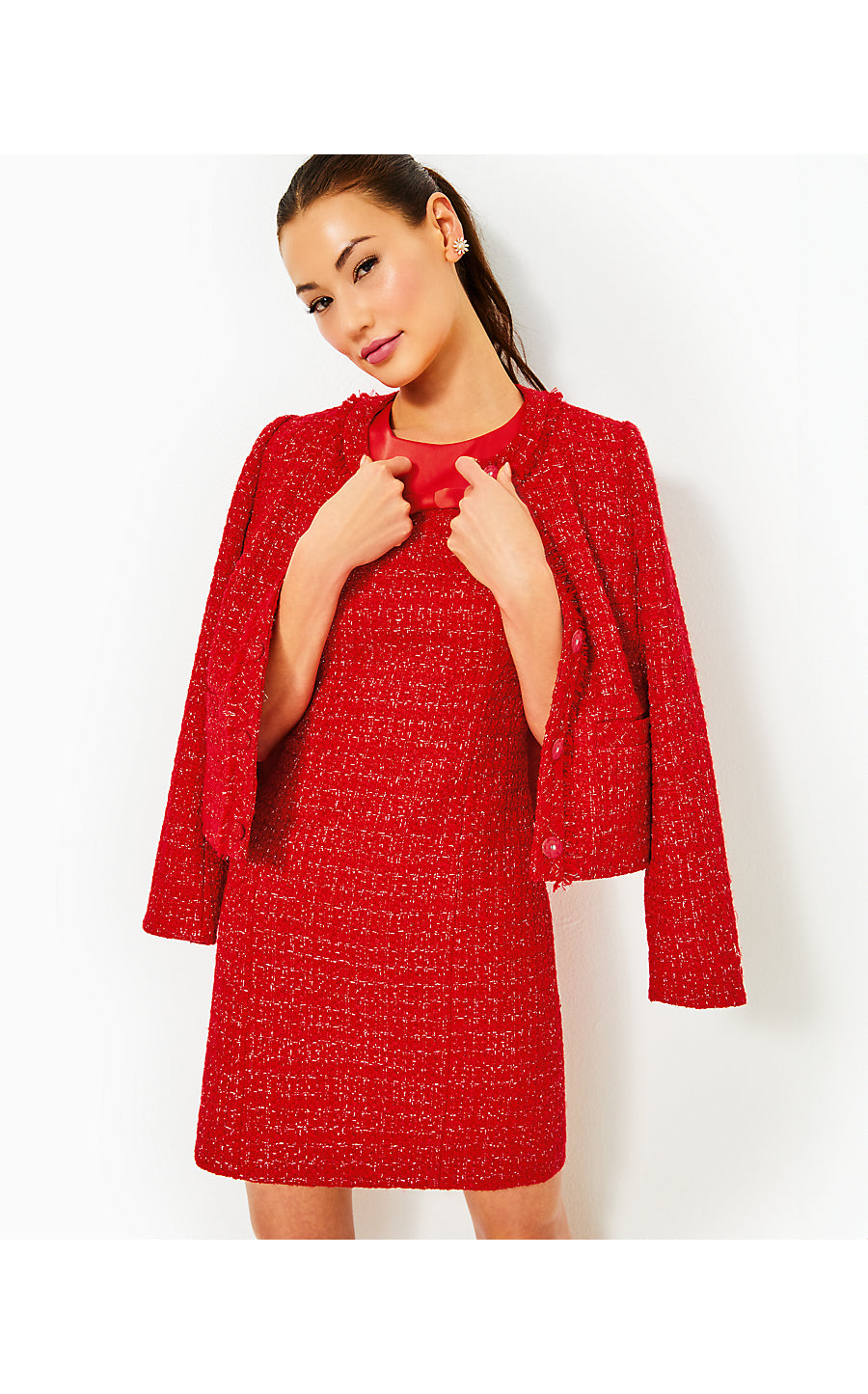 RITZY BOUCLE SHIFT, ROCOCO RED FIESTA BOUCLE