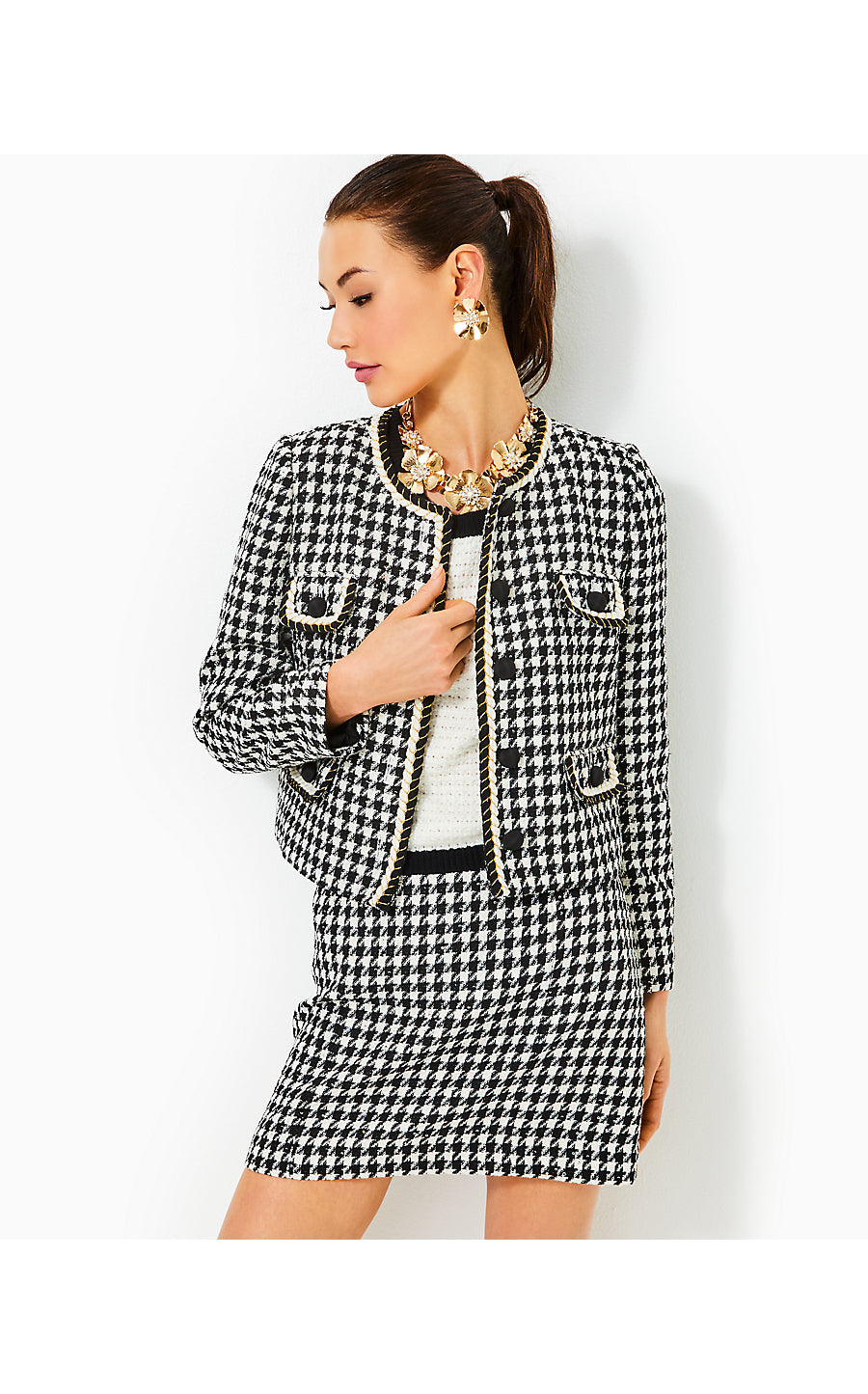 CORVINA BOUCLE JACKET, NOIR HOUNDSTOOTH SEQUIN BOUCLE