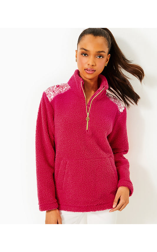WALLEN SHERPA HALF ZIP, RASPBERRY ROUGE