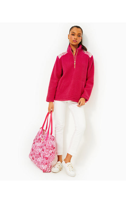WALLEN SHERPA HALF ZIP, RASPBERRY ROUGE