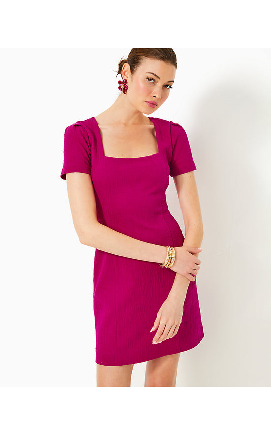 BRINLEY STRETCH SHIFT DRESS, MYSTIQUE PINK WAVY KNIT JACQUARD