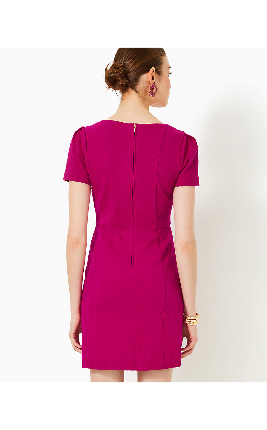 BRINLEY STRETCH SHIFT DRESS, MYSTIQUE PINK WAVY KNIT JACQUARD