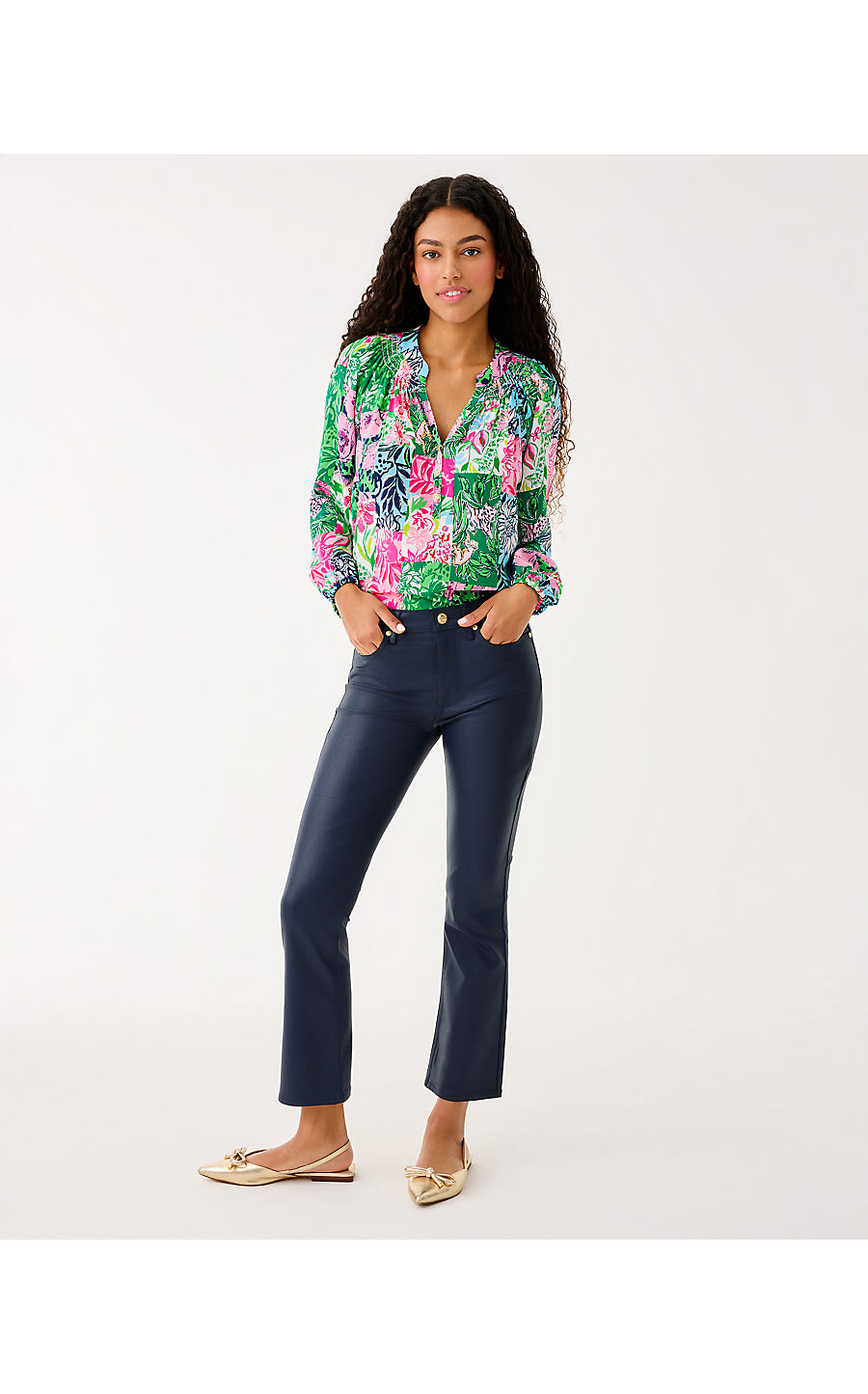 LIZA COATED CROP FLARE JEAN, LOW TIDE NAVY