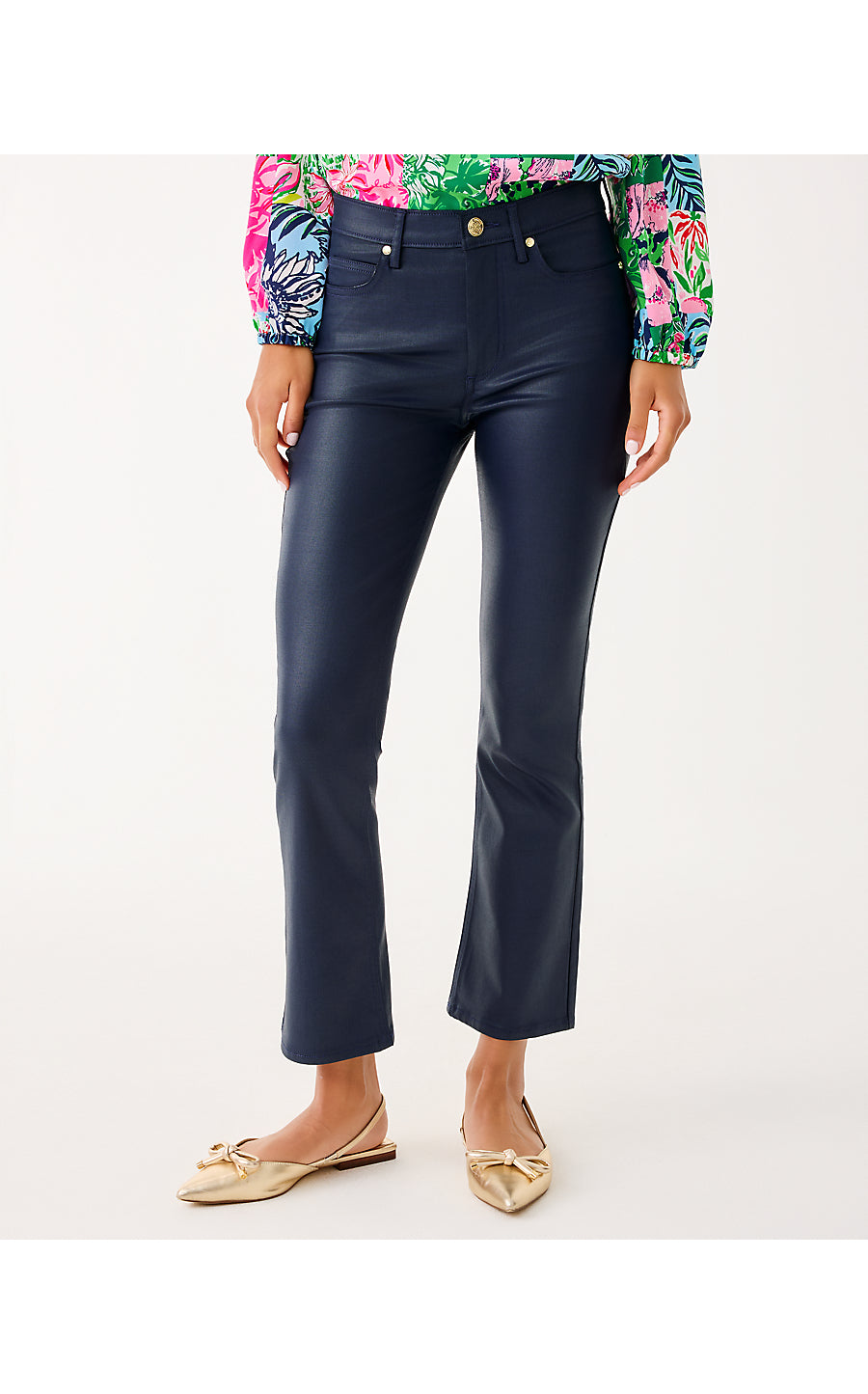 LIZA COATED CROP FLARE JEAN, LOW TIDE NAVY