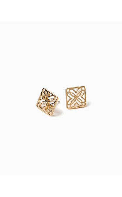 LILLY LOGO EARRINGS, GOLD METALLIC