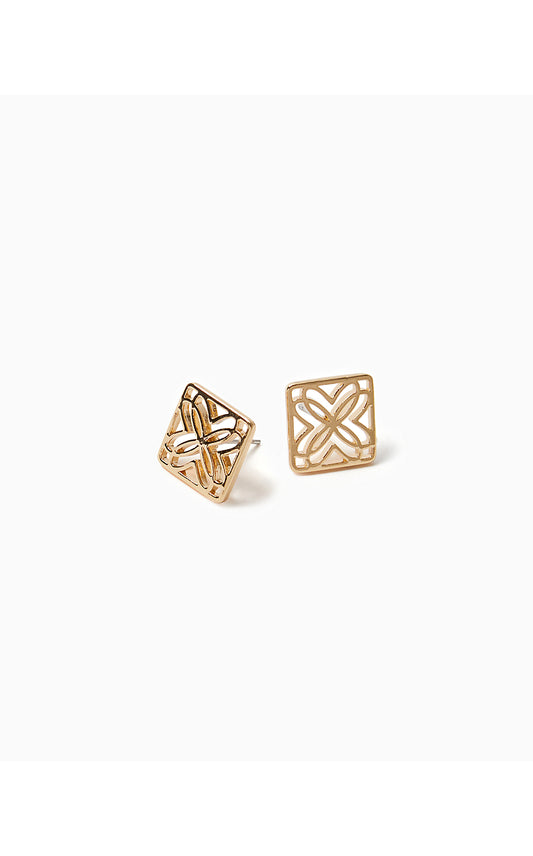 LILLY LOGO EARRINGS, GOLD METALLIC