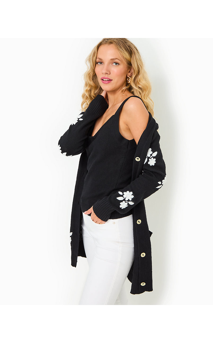 LEONETTE SWEATER SET, BLACK ENCHANTED FLORAL EMBROIDERY