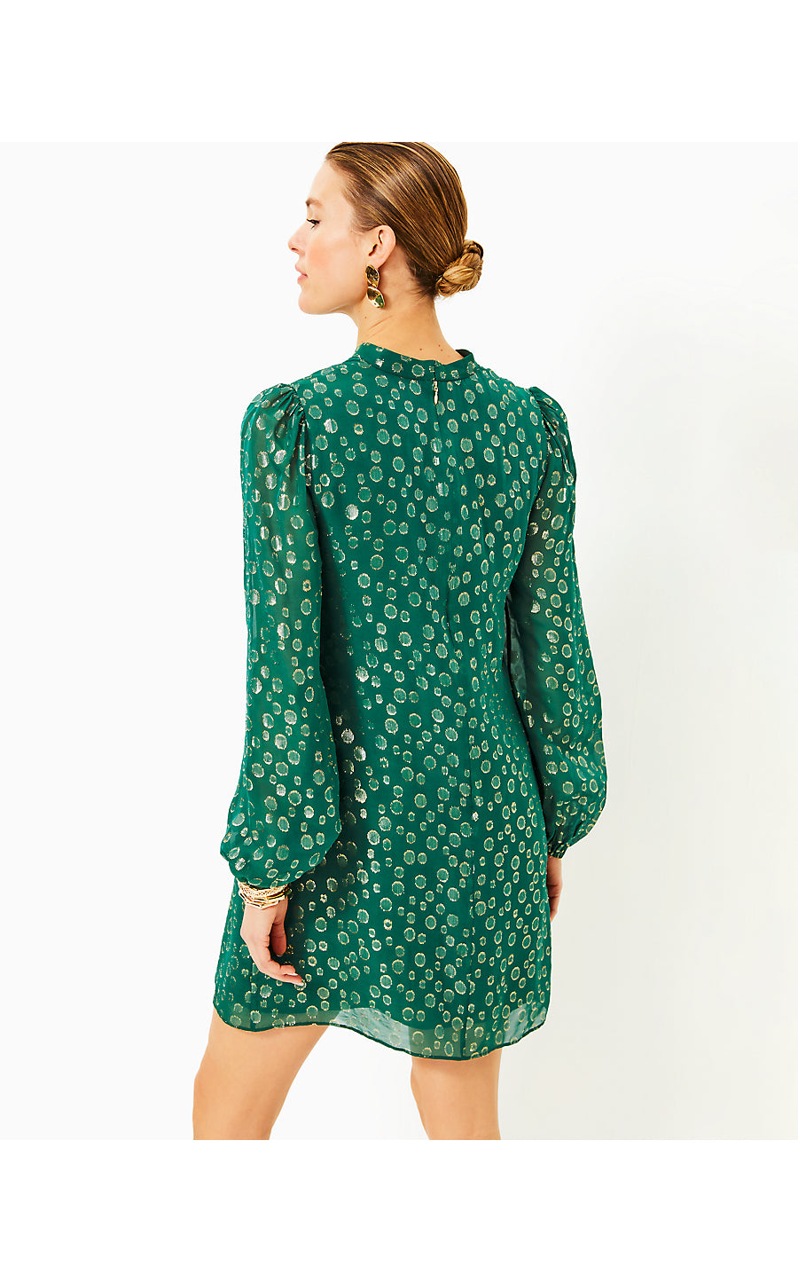 LAURALYN SILK DRESS, VILLA GREEN SILK BUBBLY CLIP