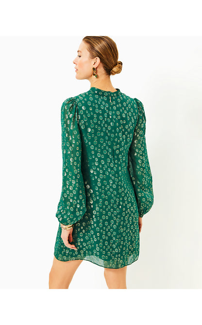 LAURALYN SILK DRESS, VILLA GREEN SILK BUBBLY CLIP