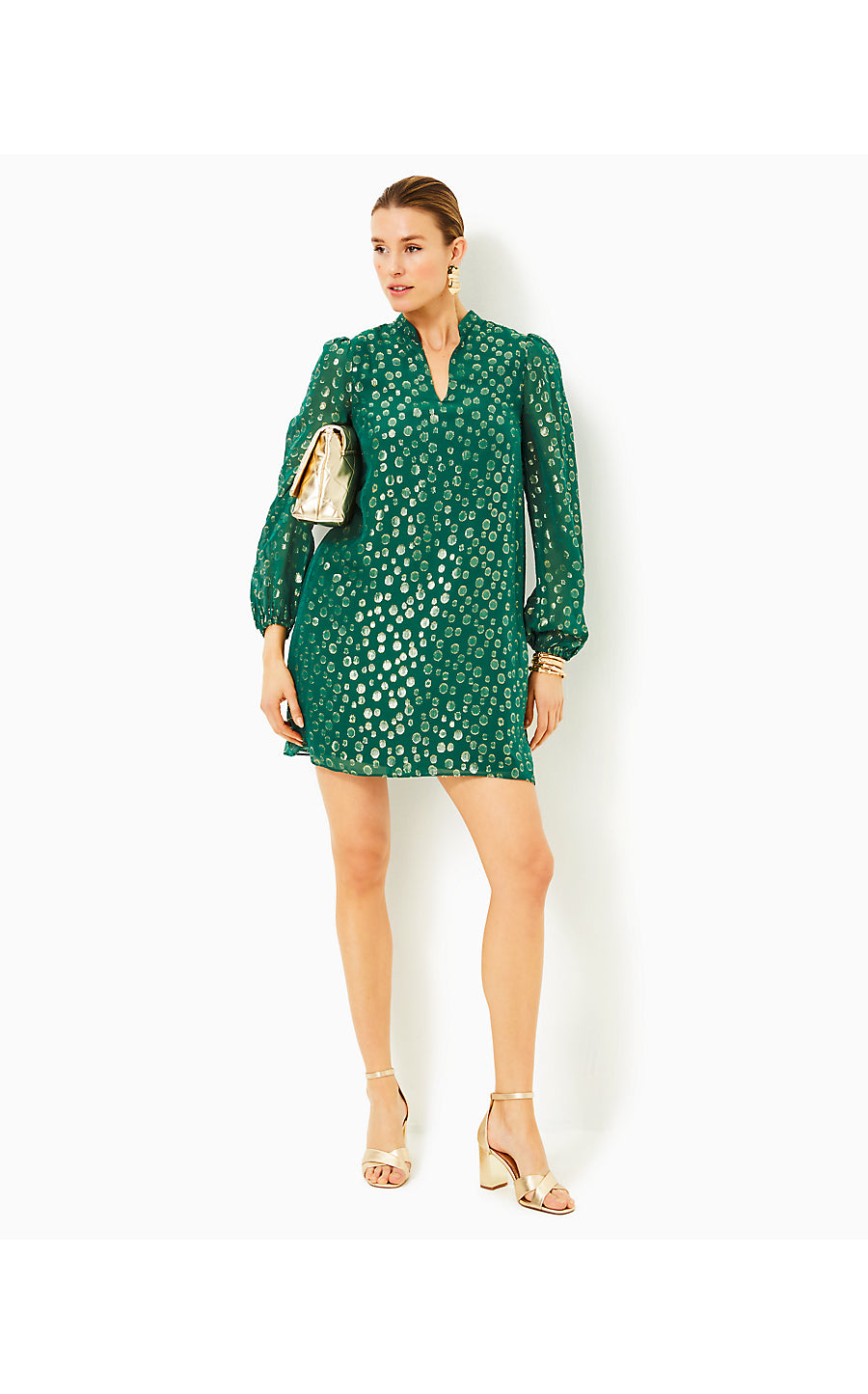 LAURALYN SILK DRESS, VILLA GREEN SILK BUBBLY CLIP