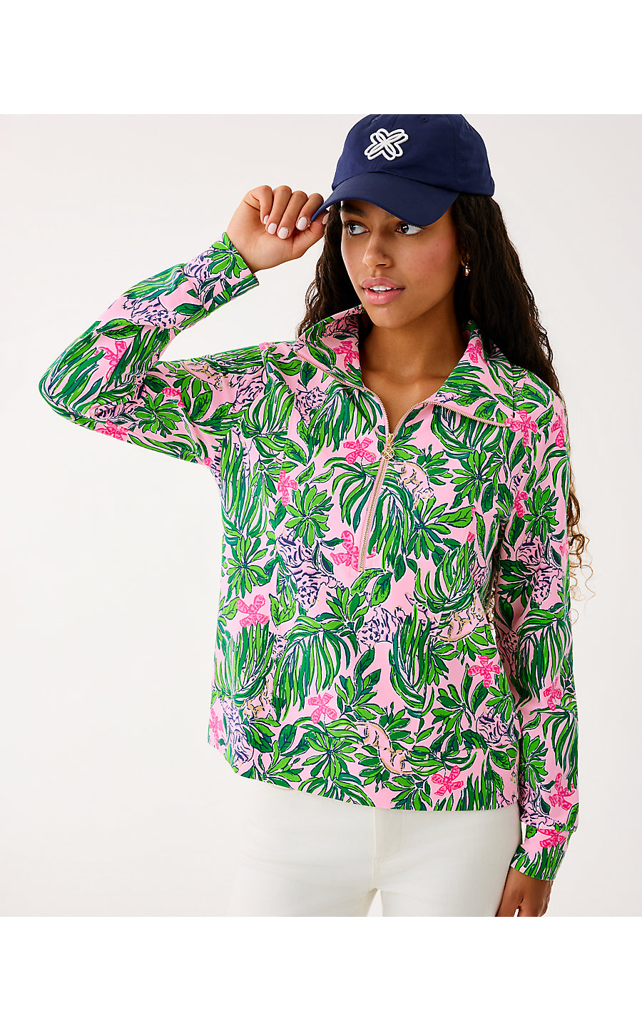 ELENI UPF 50+ PULLOVER, CONCH SHELL PINK ROARING WITH JOY