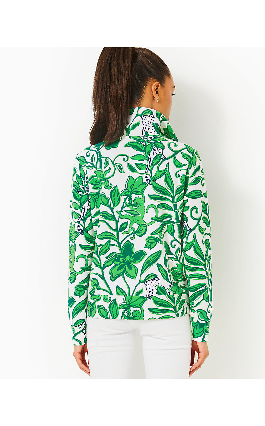 ELENI UPF 50+ PULLOVER, FIDDLE LEAF GREEN ESCAPE PLAN