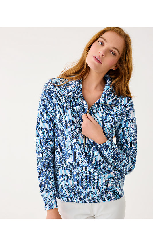 ELENI UPF 50+ PULLOVER, STARLIGHT NAVY PROUD AS A PEACOCK STRIPE