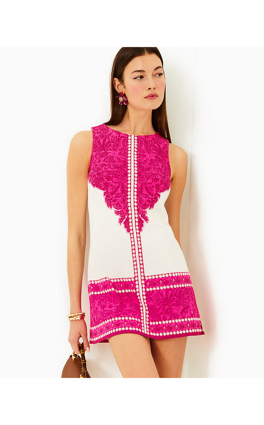 MINA SLEEVELESS ROMPER, PASSION FRUIT PINK JUNGLE ESCAPE ENGINEERED ROMPER