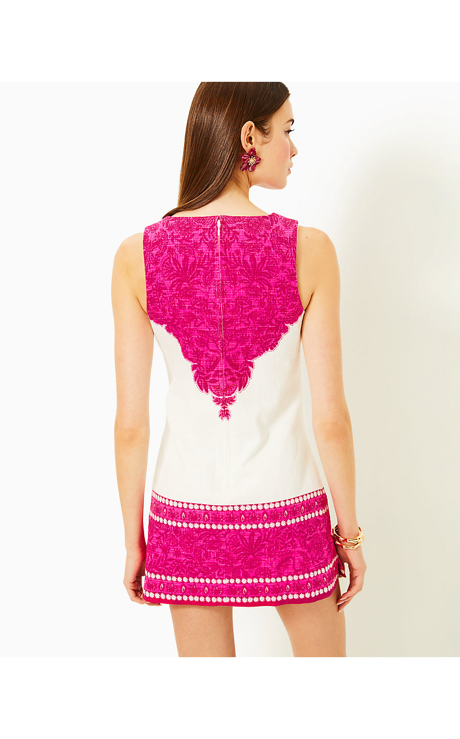 MINA SLEEVELESS ROMPER, PASSION FRUIT PINK JUNGLE ESCAPE ENGINEERED ROMPER