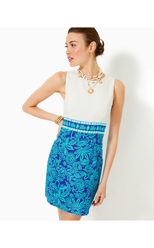 AUBRIA SHIFT, BREEZY AQUA JUNGLE ESCAPE ENGINEERED DRESS