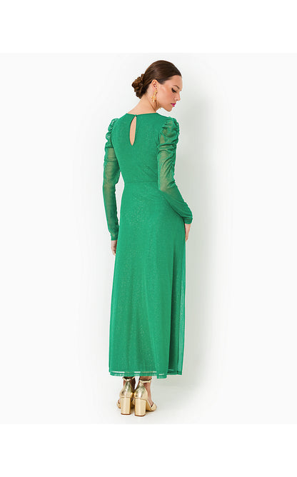 PRESLIE LONG SLEEVE MESH MIDI DRESS, FIDDLE LEAF GREEN