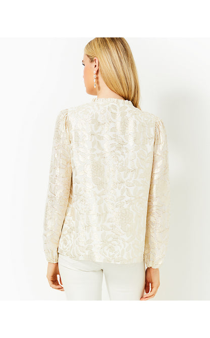 GIANA LONG SLEEVE SILK TOP, COCONUT FLORAL BLOOM SILK CLIP